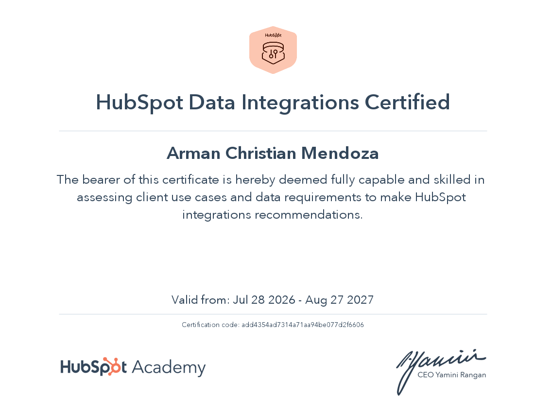 HubSpot Data Integration Certified